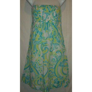 Lilly Pulitzer Womens Strapless Fish Lime Green Aqua Blue Summer Dress Size 8